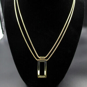 Cute 18 Inch Gold Tone Rectangle Pendant Necklace